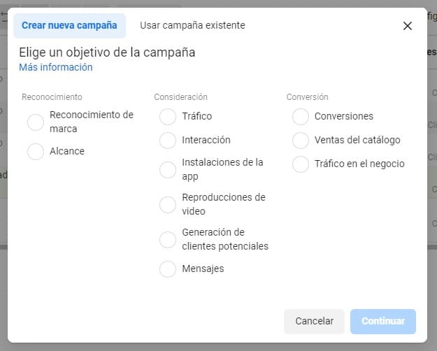 classyfunnels - Cómo hacer Publicidad en Facebook - Selecciona el objetivo de tu campaña publicitaria.