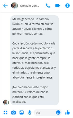 classyfunnels - Testimonial de Gonzalo del Plan de Ejecución Rápida - Crea una Oferta Irresistible