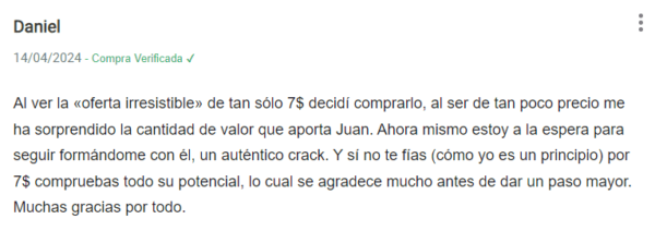 Testimonial - Testimonio - Opinión del Curso Crea una Oferta Irresistible de classyfunnels - ¿Vale la pena?