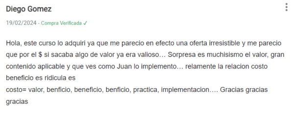 Testimonial - Testimonio - Opinión del Curso Crea una Oferta Irresistible de classyfunnels - ¿Vale la pena?