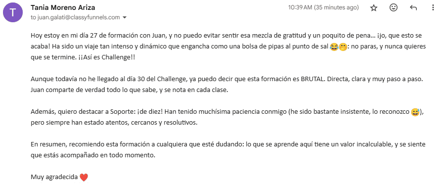 Testimonial Challenge de 30 D&iacute;as para vender en autom&aacute;tico