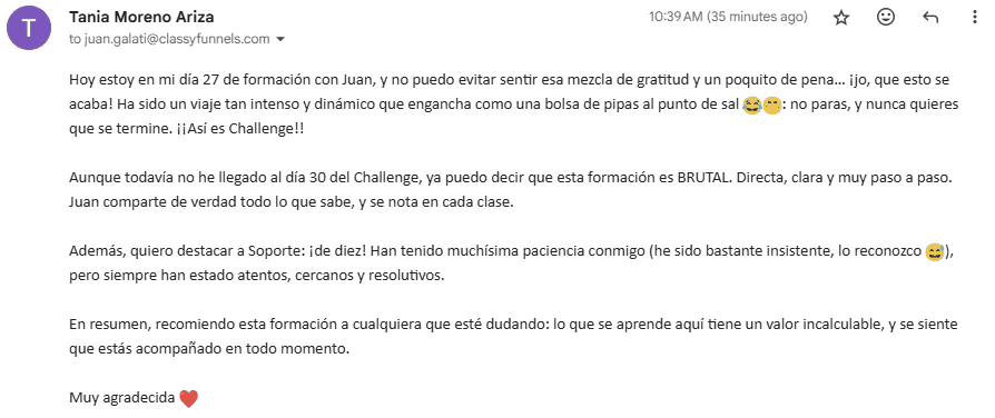 Testimonial Challenge de 30 d&iacute;as para vender en autom&aacute;tico