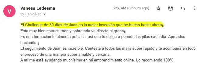 Testimonial Challenge de 30 d&iacute;as para vender en autom&aacute;tico