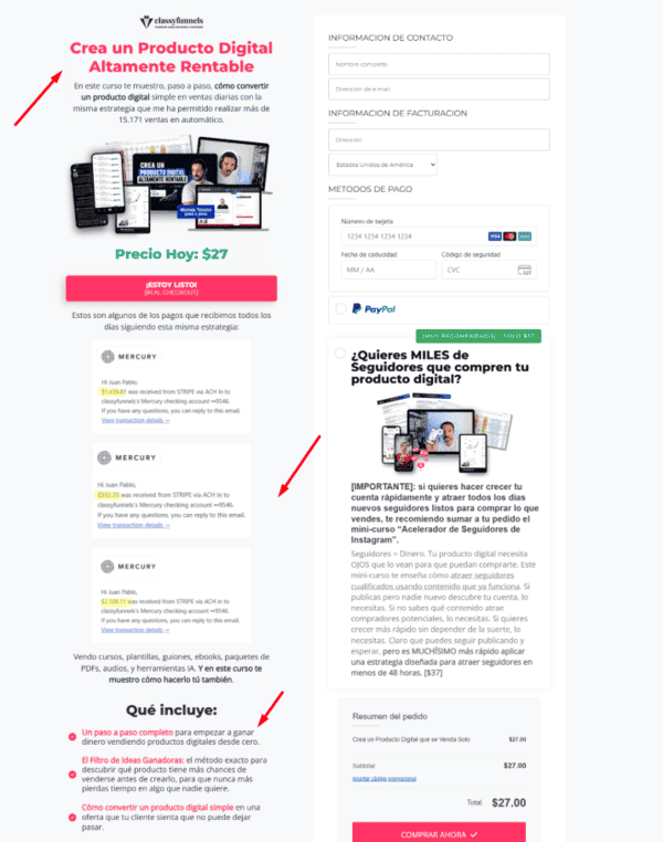 p&aacute;gina de checkout especial para vender productos digitales low-ticket