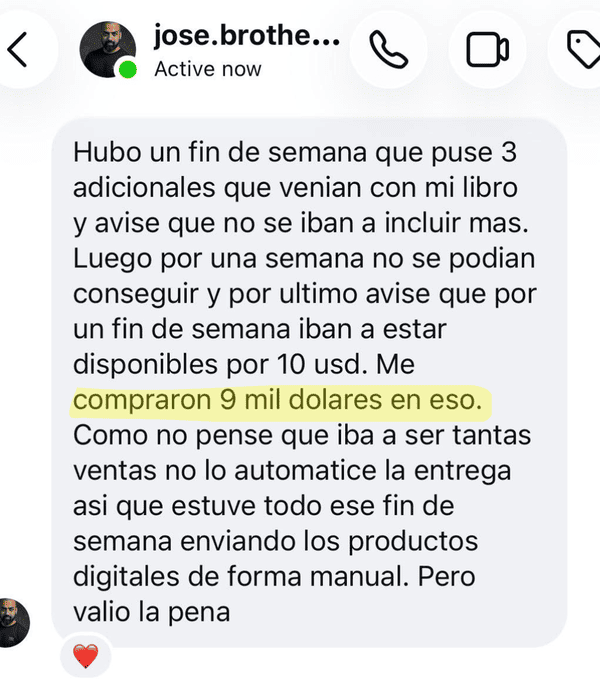 Testimonio sobre el curso de Ventas de Productos Digitales