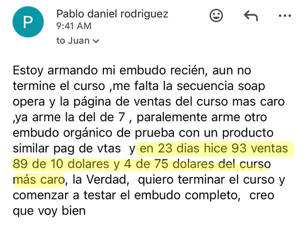 Testimonio sobre el curso de Ventas de Productos Digitales
