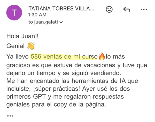 Testimonio sobre el curso de Ventas de Productos Digitales